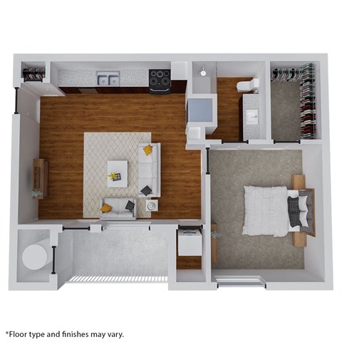 Floor plan for 1 bed, 1 bath, 682 sqft